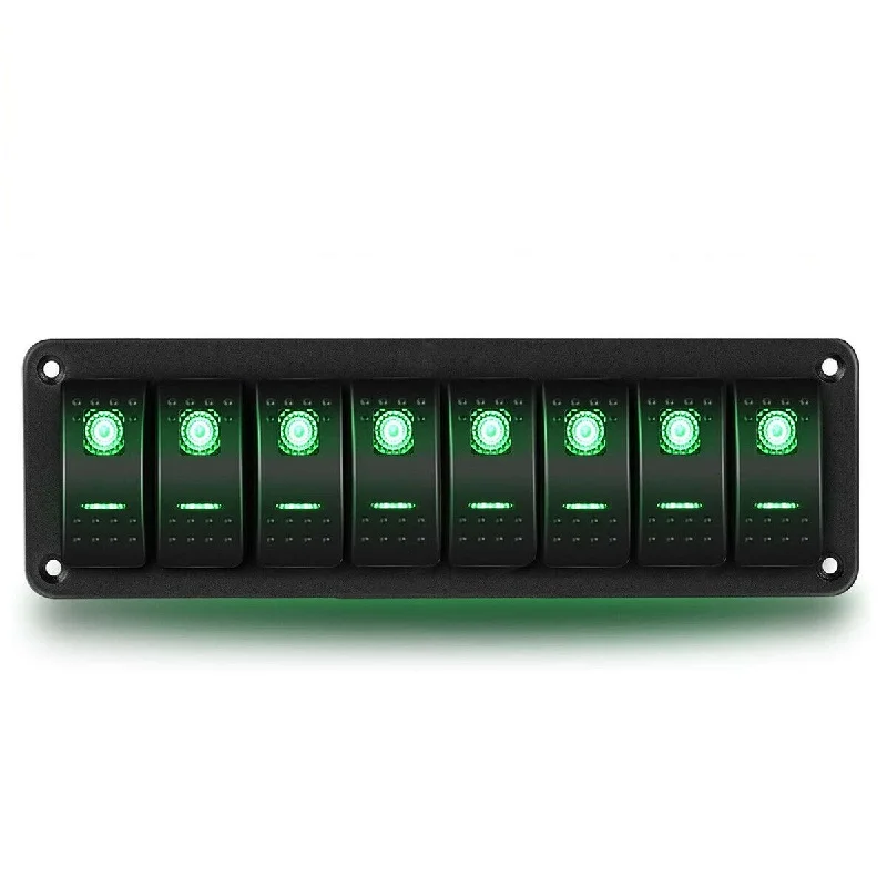 

LED Green 8 Gang Toggle Rocker Switch Panel for Car Marine Boat RV Waterproof 12-24V