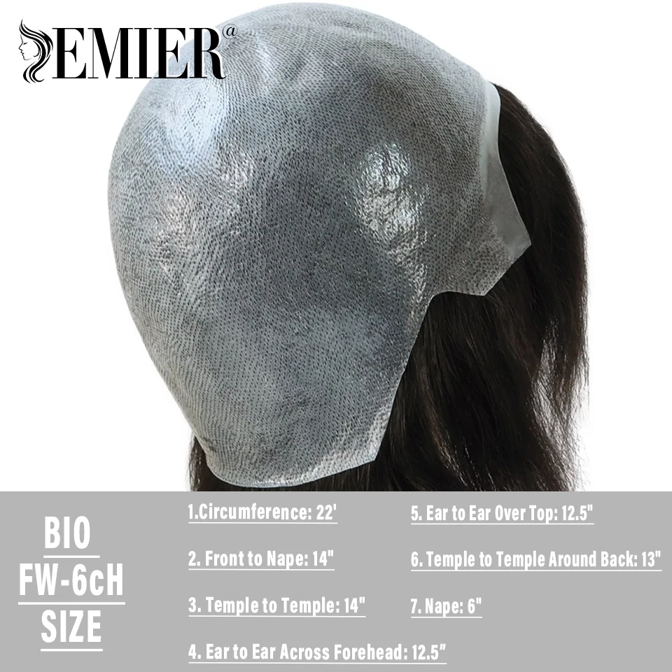 Parrucca a testa intera 6 "parrucche corte parrucca PolySkin completamente sottile sostituzione dei capelli umani indiani al 100% per uomo parrucche toupee naturali a media densità