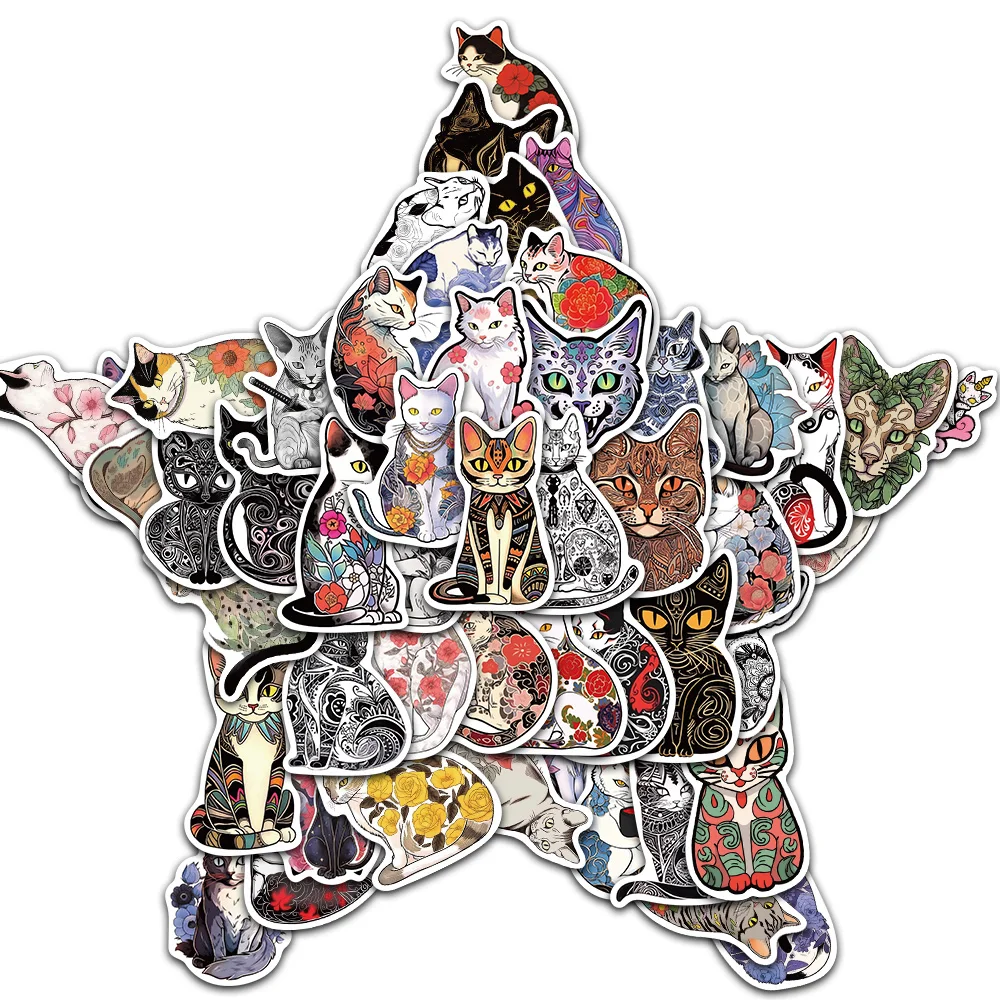 50/100PCS Abstract Tattoo Cat Creative Stickers Bicycle Skateboard Storage Box Luggage Notebook Personalized Decoration