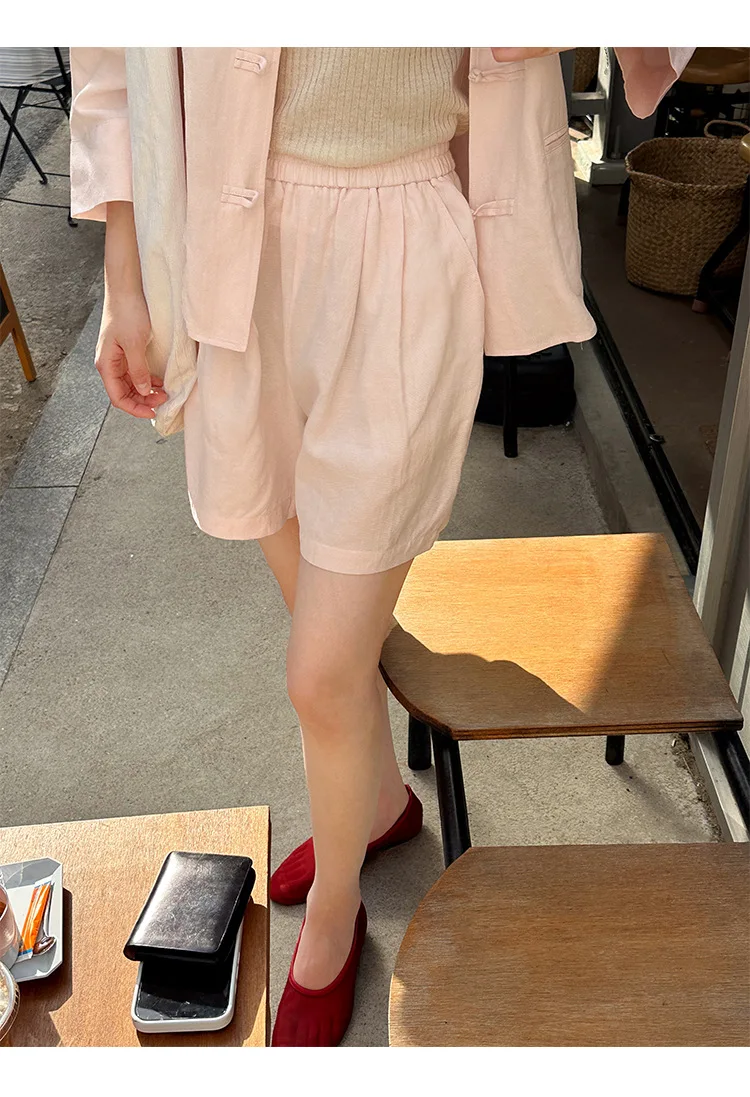 

Summer women's casual solid color high waisted loose shorts