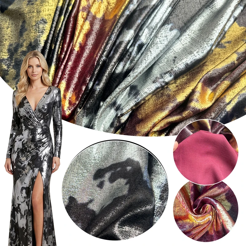 

Bronzing Satin Fabric 1 Yard Soft Iridescent Metallic Cloth for Stage Costume Shirt DIY Sewing Wedding Dress Decor Material