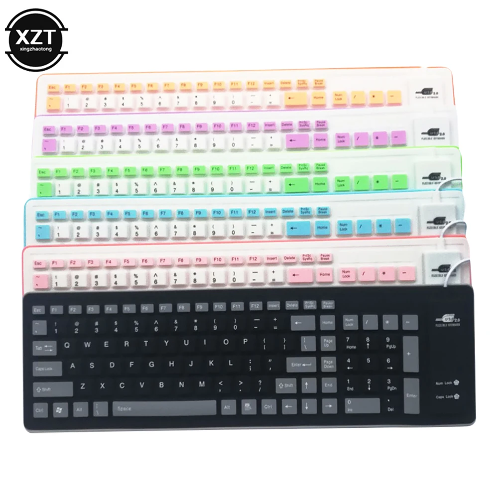 Portable Waterproof and Dustproof Silicone Keyboard Foldable Usb Keyboard 103 Keys Wired Keyboard for PC Laptops