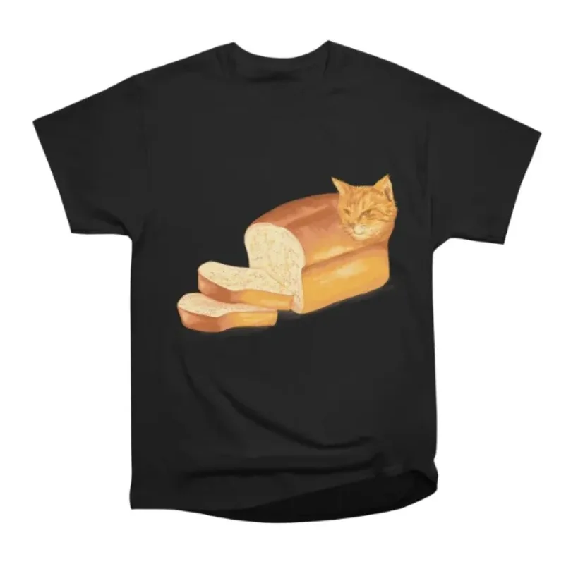 Women Artistic Bread Cat Meme T Shirt Hand Drawn Cat Loaf Print Short Sleeve O Neck Casual Tee Tops Summer Streetwear Daily Wear