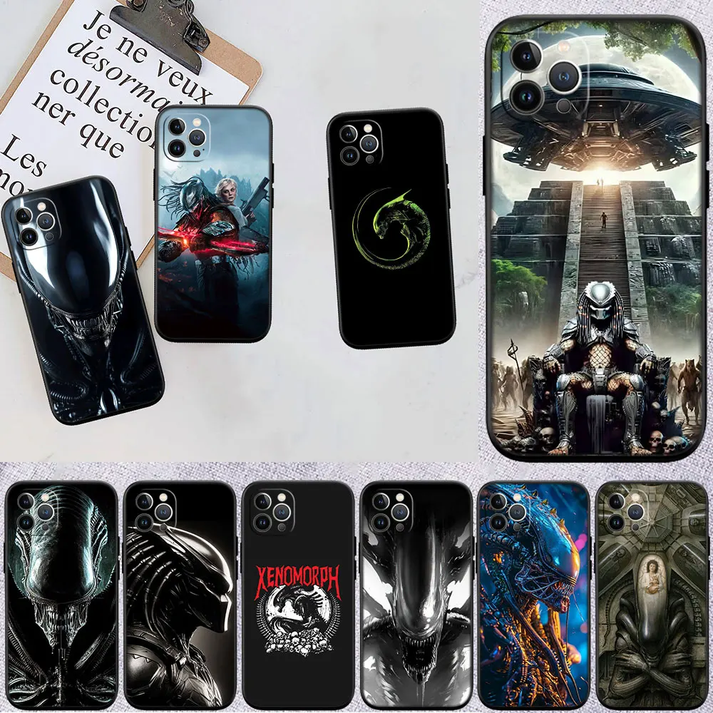 Мягкий чехол для телефона BF6 Aliens vs Predator Xenomorph для iPhone 16, 15, 14, 13, 12 Pro Max Plus Mini