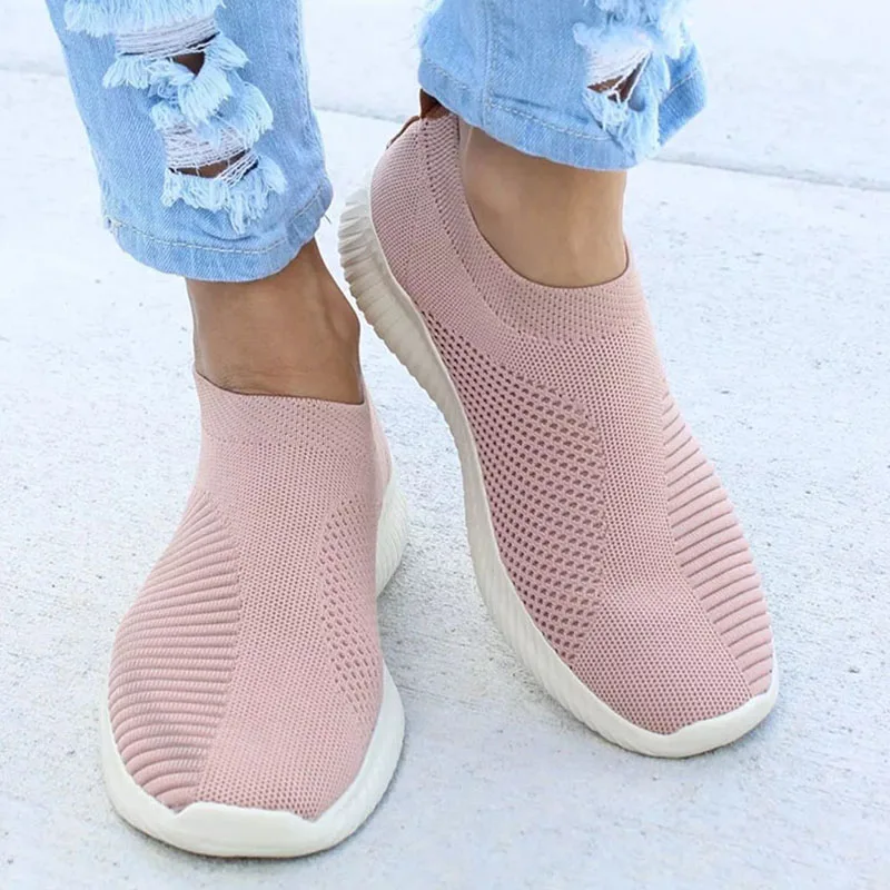 Sneakers For Women 2024 New Fashion Casual Shoes Solid Color Walking Women Sneakers Slip On Sock Ladies Flat Shoes Women Shoes