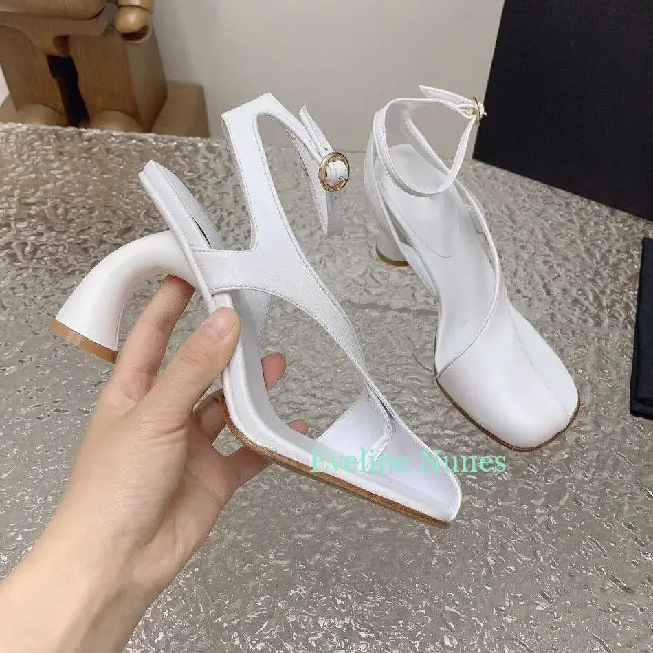 High-Heeled Sandals Strange Style Design Solid Color Genuine Leather Sexy Cap Toe Sandals Women Summer Shoes Party Fashion Show