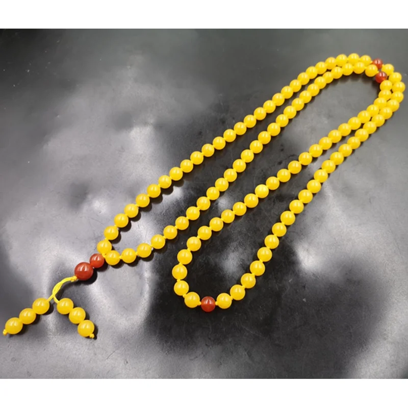 Old Jade Master 8mm 108 Pieces Xinjiang Jinsi Jade Ball Bracelet Men's and Women's Models Can Be Wound Yellow Chicken Grease Jad