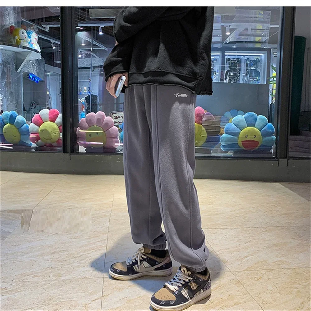 

Warm Velvet Pants Men's Sports Pants Autumn and Winter Thickening Loose Sports Footwear Pants Solid Color Casual Pant for male
