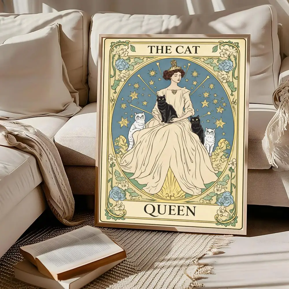 The Cat Lady Tarot Wall Art Art Nouveau Cat  Vintage Cat Lover Apartment Decor Poster
