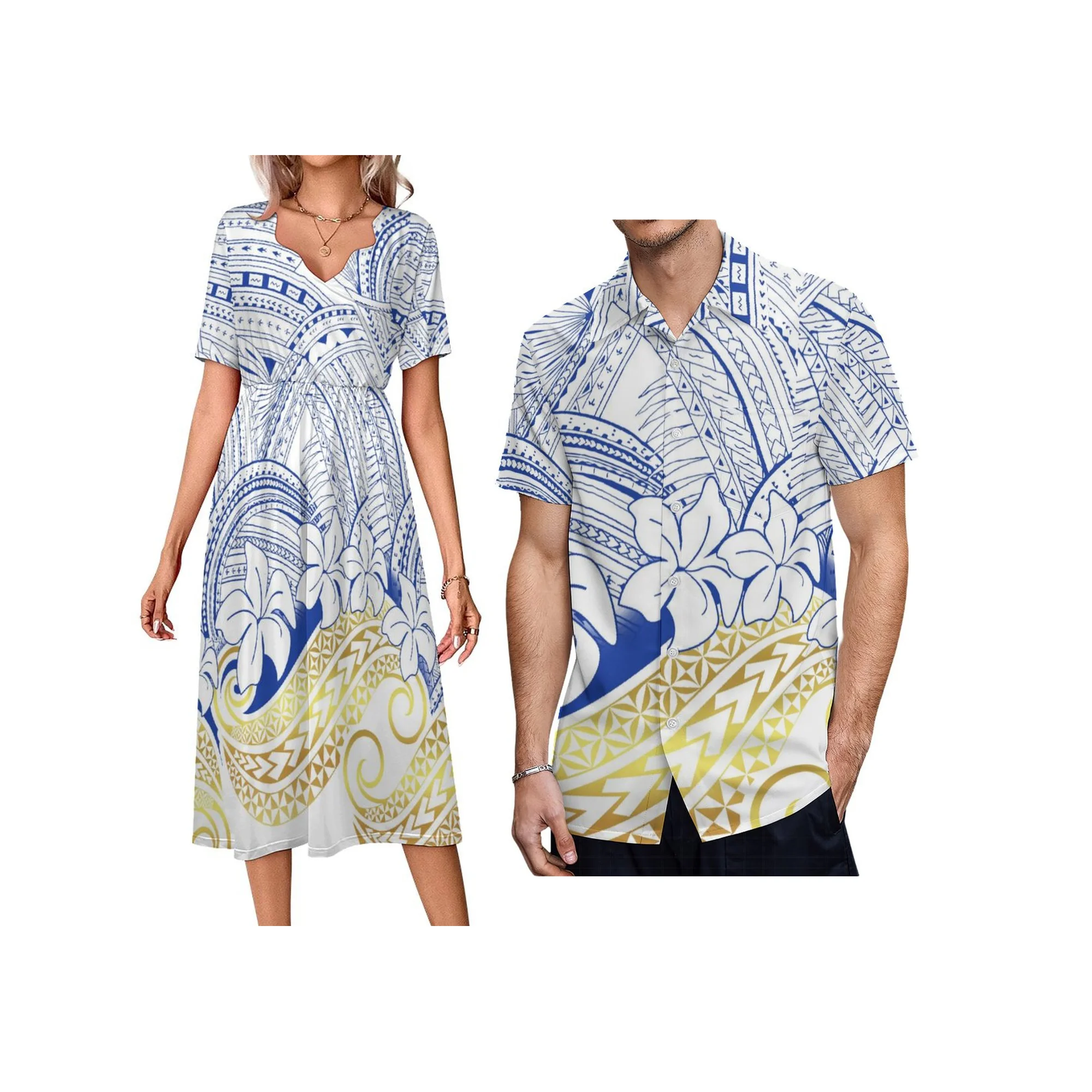 يشمل الضرائب فستان أبيض بتصميم كم قصير مخصص فيجي ساموا بولينيزيا القبلية طباعة فستان صيفي ناعم مريح للسيدات #1