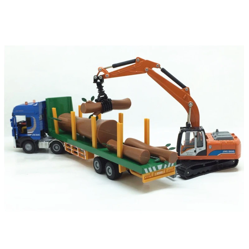 Semi-Trailer Flatbed Trailer Pulling Truck Alloy Heavy Truck Model 1:50 Children's Toys Transport Van With Grabber B107