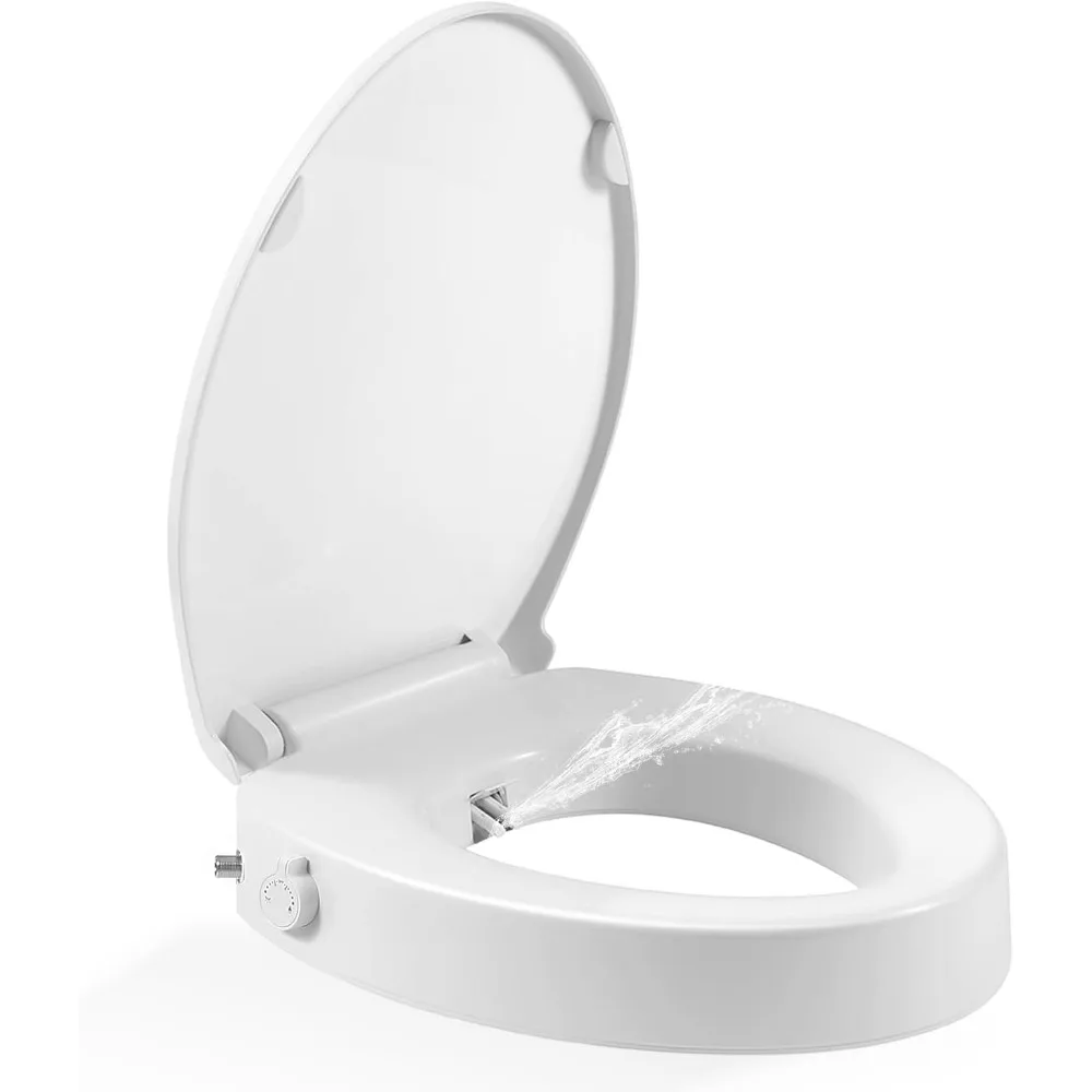 Toilet Seat with Bidet, Fit Elongated Seat, Non-Electric Elevated Seat (Ambient Water), Adjustable Water