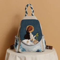 Student frische und vielseitige Rucksack Stoff Kunst, Woll haken Weben, Doppels chicht Handheld