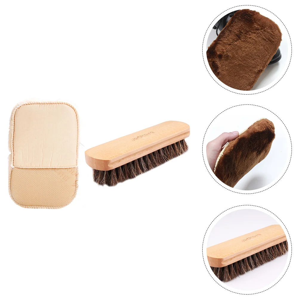 2 Pcs Care Set Sofa Maintenance Tools Shoes Kit Seat Cleaning Goods Wooden Horsehair Brush Plush Mitt Gloves