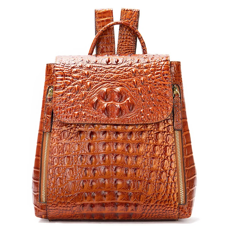 Aligator Pattern Genuine Leather Backpack Ladies Vintage Real Cowhide Shoulder Bag Crocodile Women Leather Backpacks