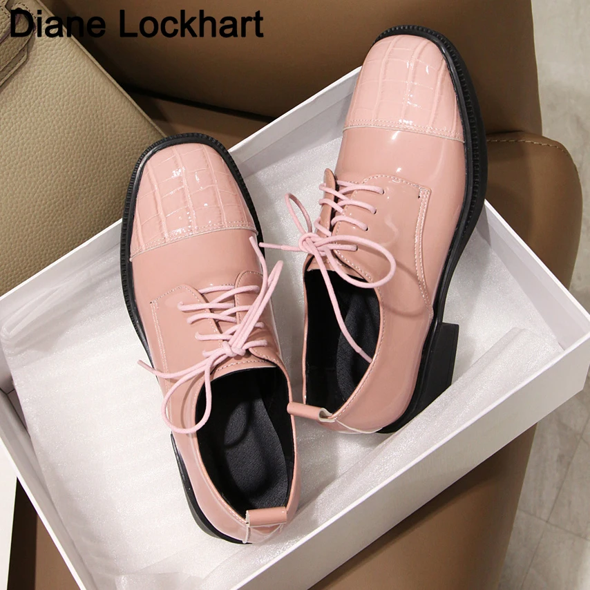 Spring Autumn Women Derby Platform Flats Brogue PU Leather Lace up Classic Bullock Footwear Student Female Oxford Shoes Ladies