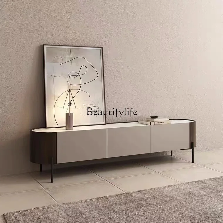 

FG17Italian minimalist postmodern advanced gray TV cabinet light luxury rock slab arc bedroom floor cabinet complete