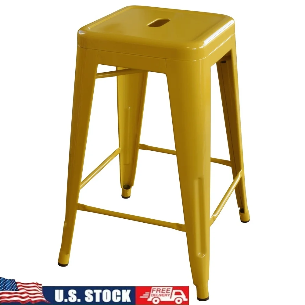 

Metal Bar Stool Set of 2 Stacking Industrial High Top Stool with Scratch Resistant Finish Kitchen Dining Room Bar Man Cave