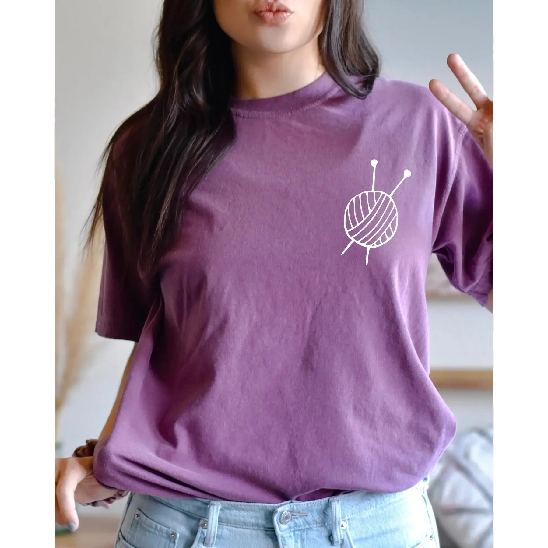 الراحة الألوان الحد الأدنى CrocheT تي شيرت متماسكة عاشق الحياكة الحد الأدنى للأم #1