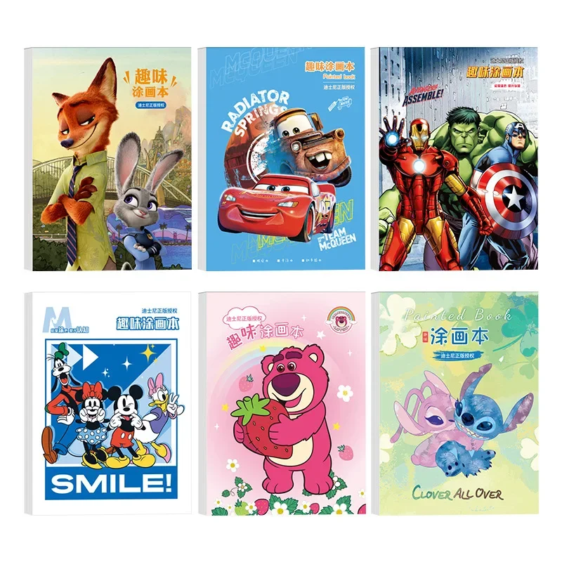 Disney Anime Kids Coloring Book Kawaii Stitch Mickey McQueen Drawing Books Kindergarten Doodle Painting Colored Pencil Toy Gifts