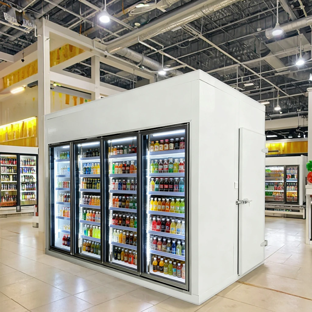 Energy-saving 6 Doors Cold Room Glass Door Display Walk in Cooler for Drinks Ice Cream Food