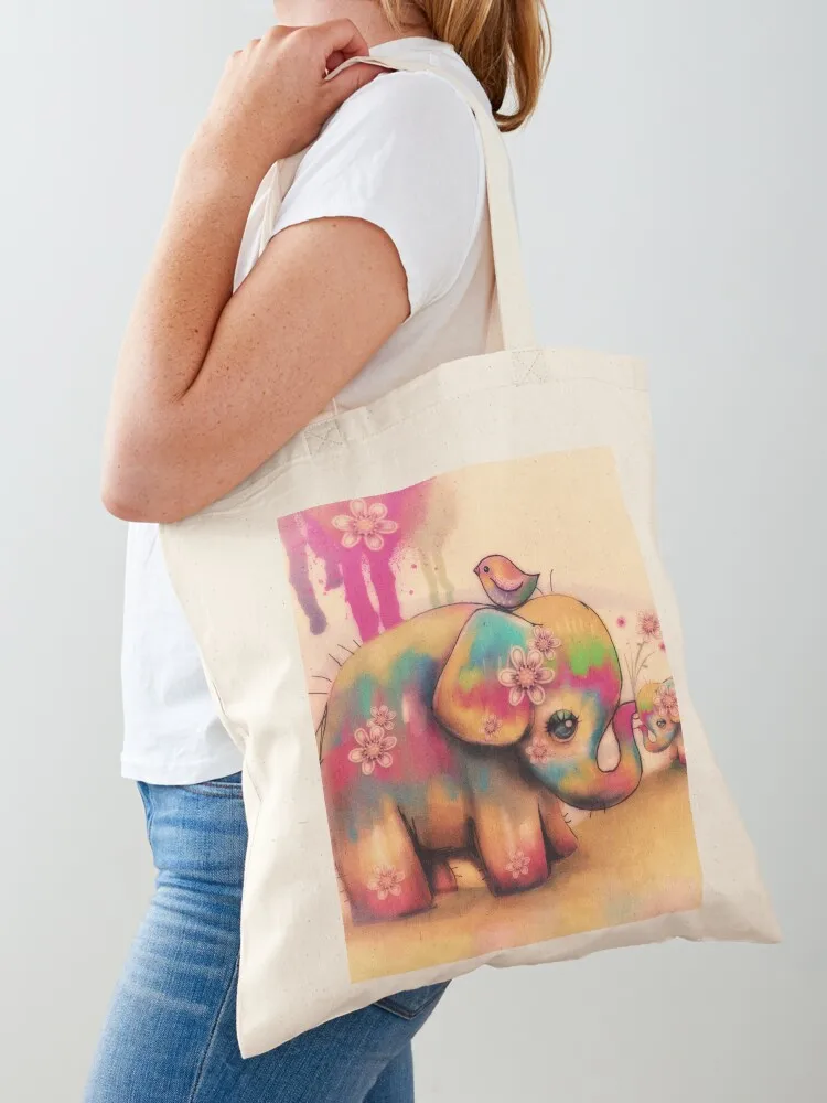 Vintage Faux Tie Dye Elephants Tote Bag canvas bags bags woman 2025 university shopper bag