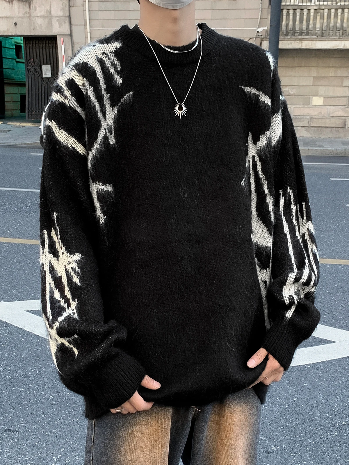 

Мужской утепленный свитер с круглым вырезом, повседневный, зимний, модный, в японском ретро-стиле, с крутым дизайном, трендовый