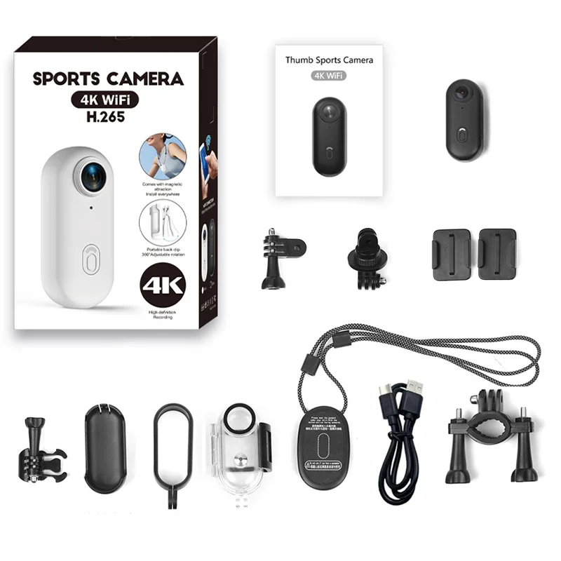 

Exquisite WIFI 1080P/4k Magnetically Mounted H.265 Action Camera with Removable Cover 30m Waterproof Thumb Camera