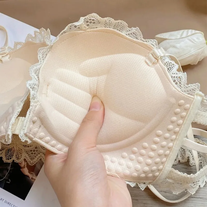 Front Closure Bras Double Breasted Underwear Women Small Breast Cup Gathered Lace Strapless Bra Push Up Brasieres Ropa Mujer