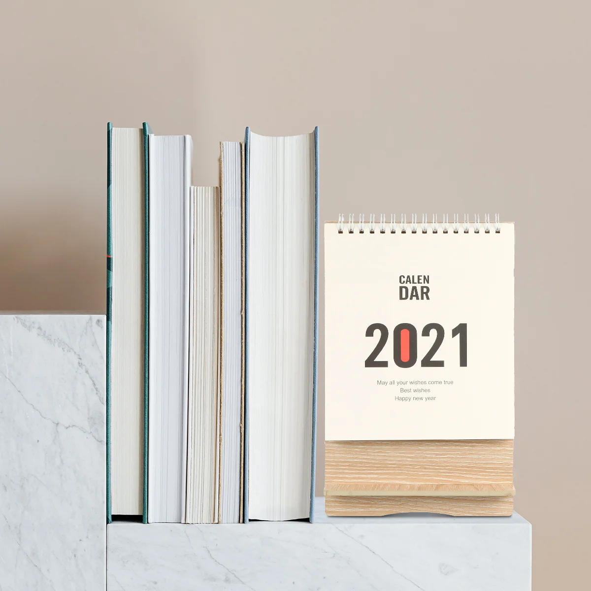 

Wooden Desktop 2021 Mini Stand Up Table Calendar With Wood Bracket Portable Paper Design For Office School Desk Decor
