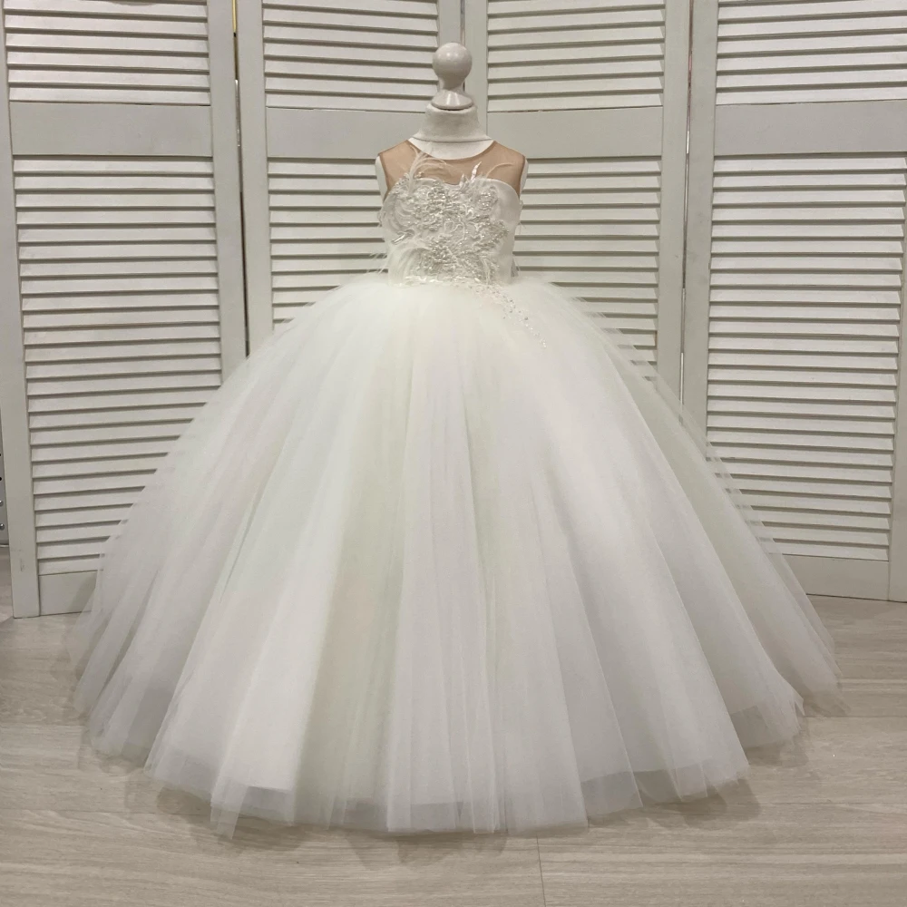 Lorencia vestido de niña de flores Burdeos para boda, tul esponjoso, apliques de cristal, Princesa, cumpleaños, primera comunión, YFD019