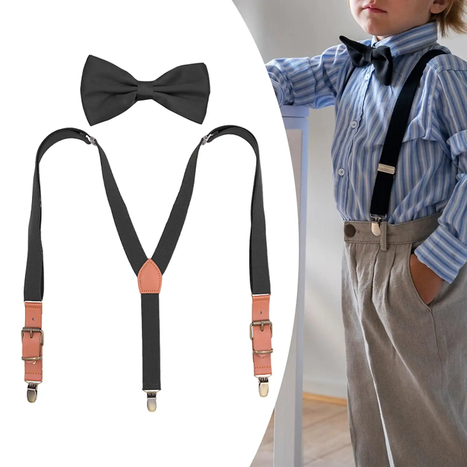 

Kids Suspenders Supplies Adjustable Casual Versatile with 3 Clips for