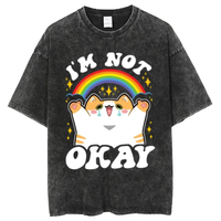 Y2K T Shirt Men Wome Hip Hop Cartoon I Am Not Okay Graphic Printed Tshirt Unisex Harajuku Washed Short Sleeved Streetwear