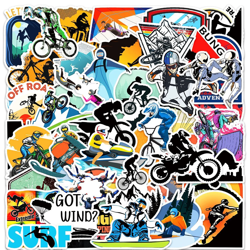 

10/30/50pcs Classic Cool Extreme Sports Stickers Bungee Jumping Skiing Cartoon Decals DIY Scrapbook Luggage Phone Sticker Toys