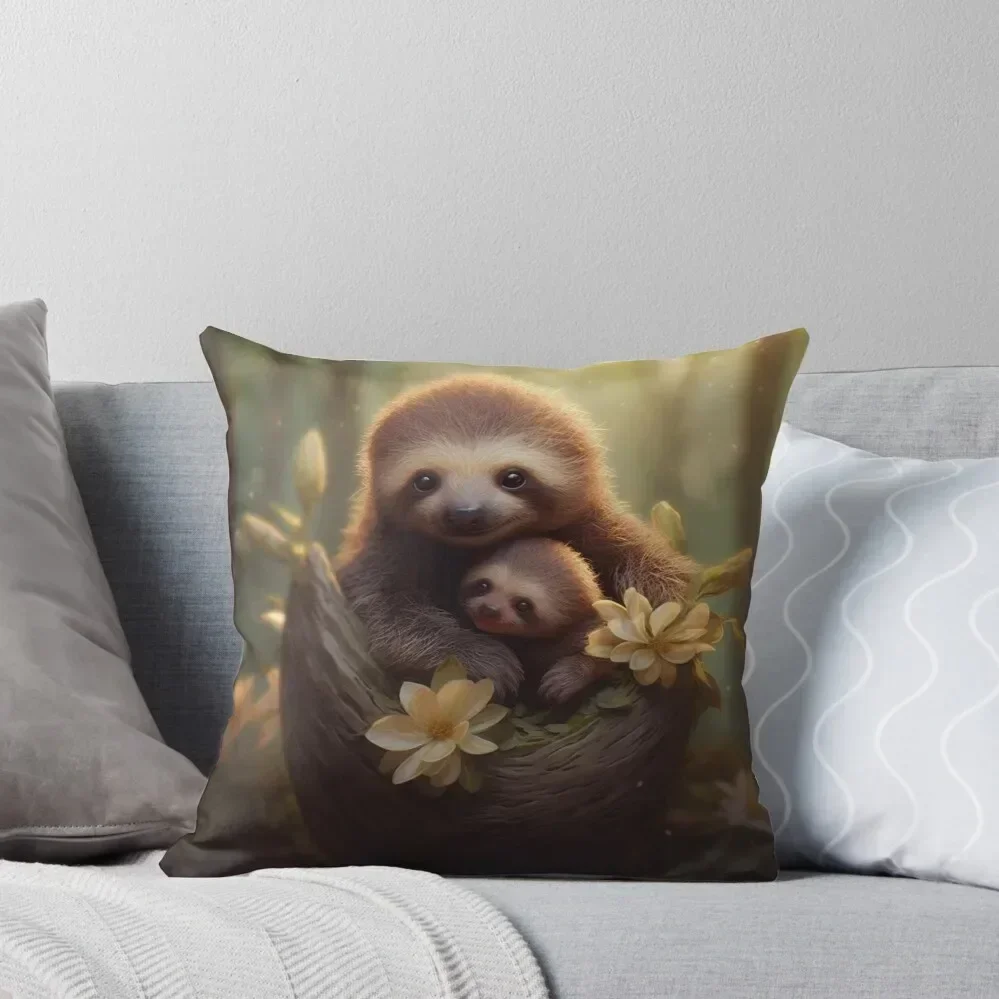 

Sloth Mom and Baby - Cute Sloth - Cute Baby Animals Throw Pillow Luxury Pillow Case pillow cover luxury