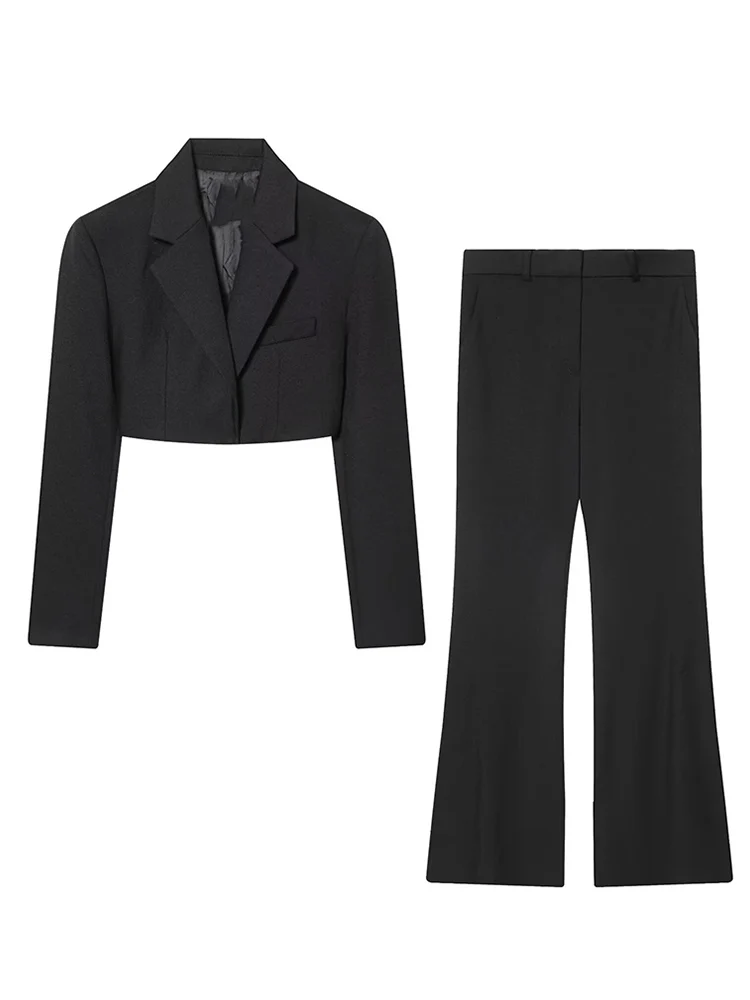 

TFMLN Spring New Women Blazer Pant Suits Two Piece Sets Solid Cropped Suit Coat Slimming Flared Pants Elegant OL Slim Suit