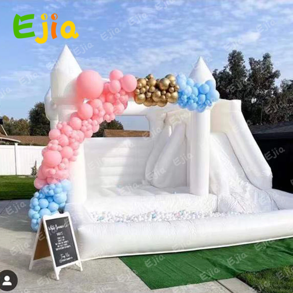 Uso comercial Casa de salto inflável branca, 3 em 1 Combo Jump 'n Slide, castelo insuflável para adultos e crianças, diversão ao ar livre, 15 pés