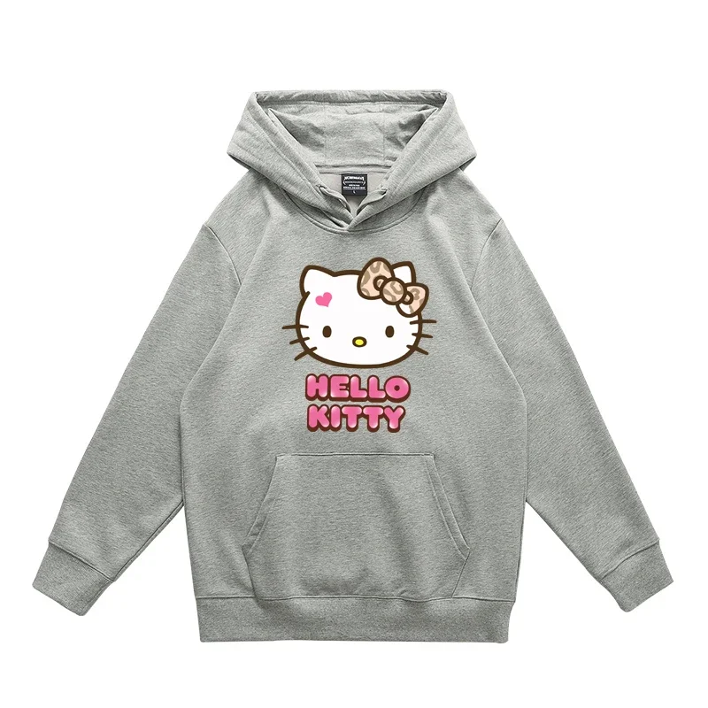 Cartoon fashion label Hello Kitty hood round neck pullover hoodie women loose oversized top hoodie clothes winter clothes women