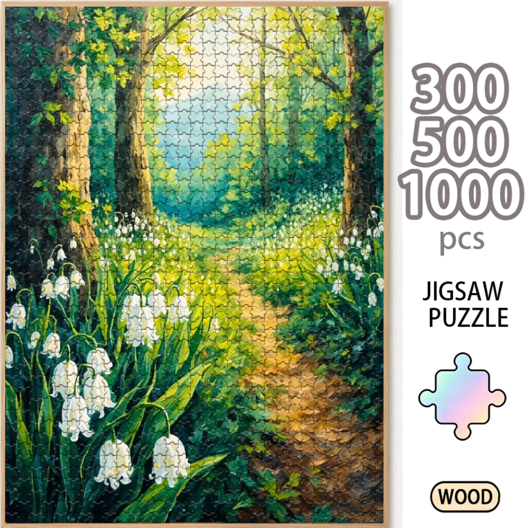Lily of the Valley Forest Path 300/500/1000 Piece Wooden Jigsaw Puzzle for Adults, Wood Puzzle Game, Brain Teaser Family Board Game, Home Entertainment Gift