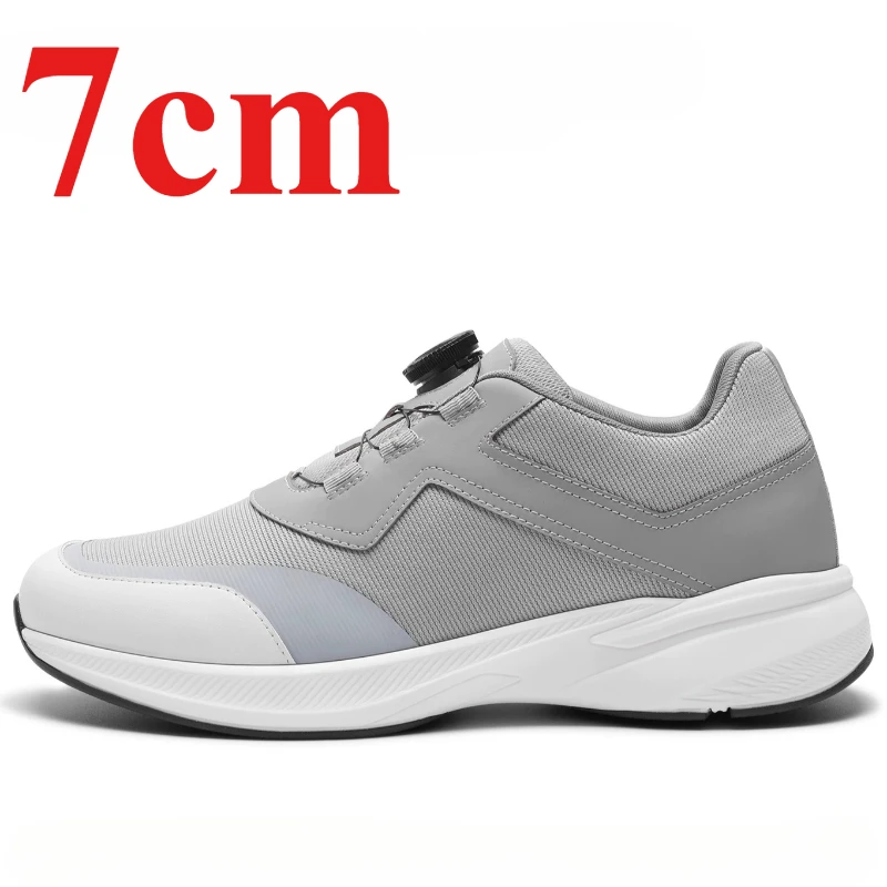 Height-increasing 7cm Men's Sports Shoes Genuine Leather Mesh Breathable Casual Sneakers Comfortable Lightweight Elevator Shoe