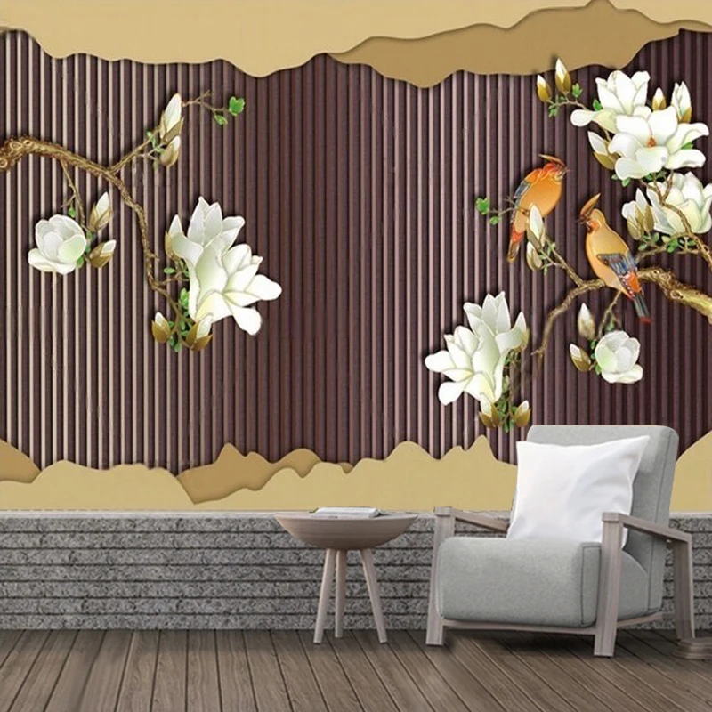 New Chinese-Style Fashionable Simple Three-Dimensional Luxurious Family-Style Flower-And-Bird Screen Sofa Background Wall