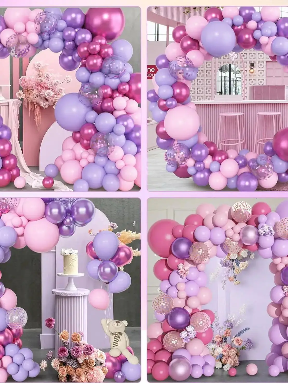 130 Stück wunderschöner rosa lila Ballonbogen – metallische magentafarbene Latexballons, Girlandendekoration für Brautpartys, Jahrestag, Party – Detail 5