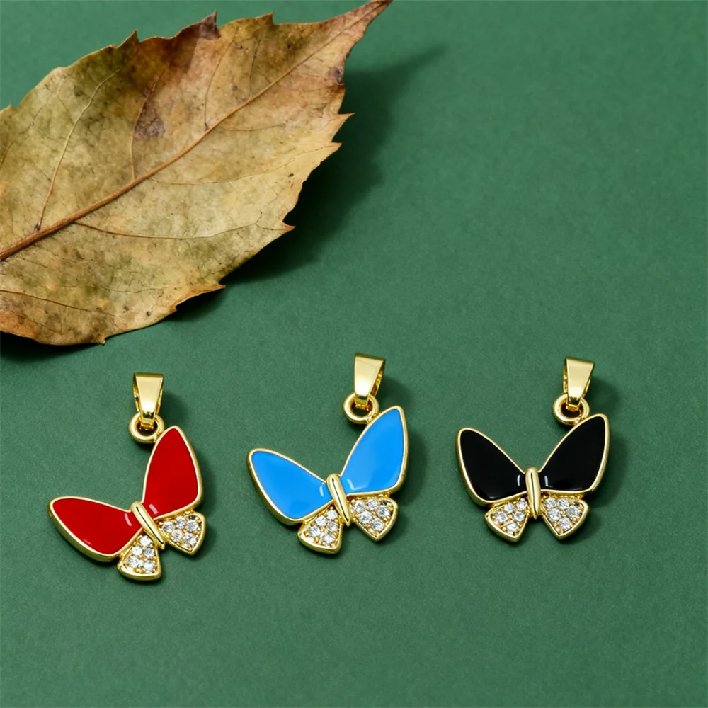 

4Pcs Pendants Brass Butterfly Charms Enamel Zirconia Elegant Diy Jewelry for Necklace Bracelet Making Accessories for Women Men