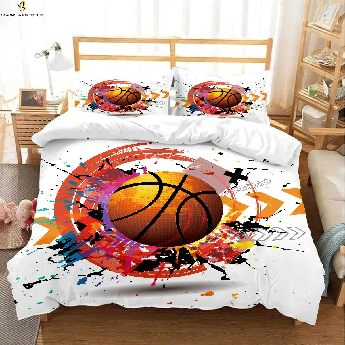 Cool Basketball Sports 3d Stereo Printing Quilt Cover Polyester Fiber Bedding Set Duvet Cover Pillowcase Three-Piece Set