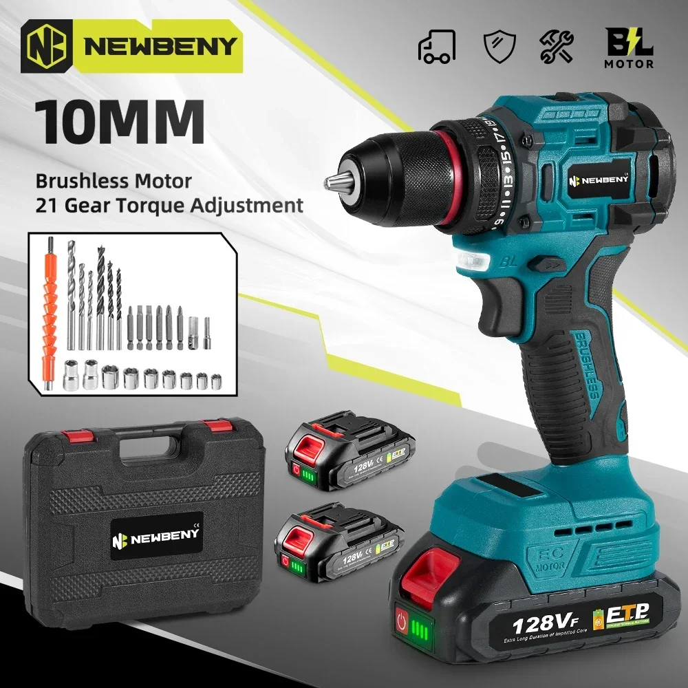 NEWBENY 10mm 21+2 Torque Brushless Electric Drill Cordless Electric Screwdriver DIY Household Tool For Makita 18V-21V Battery