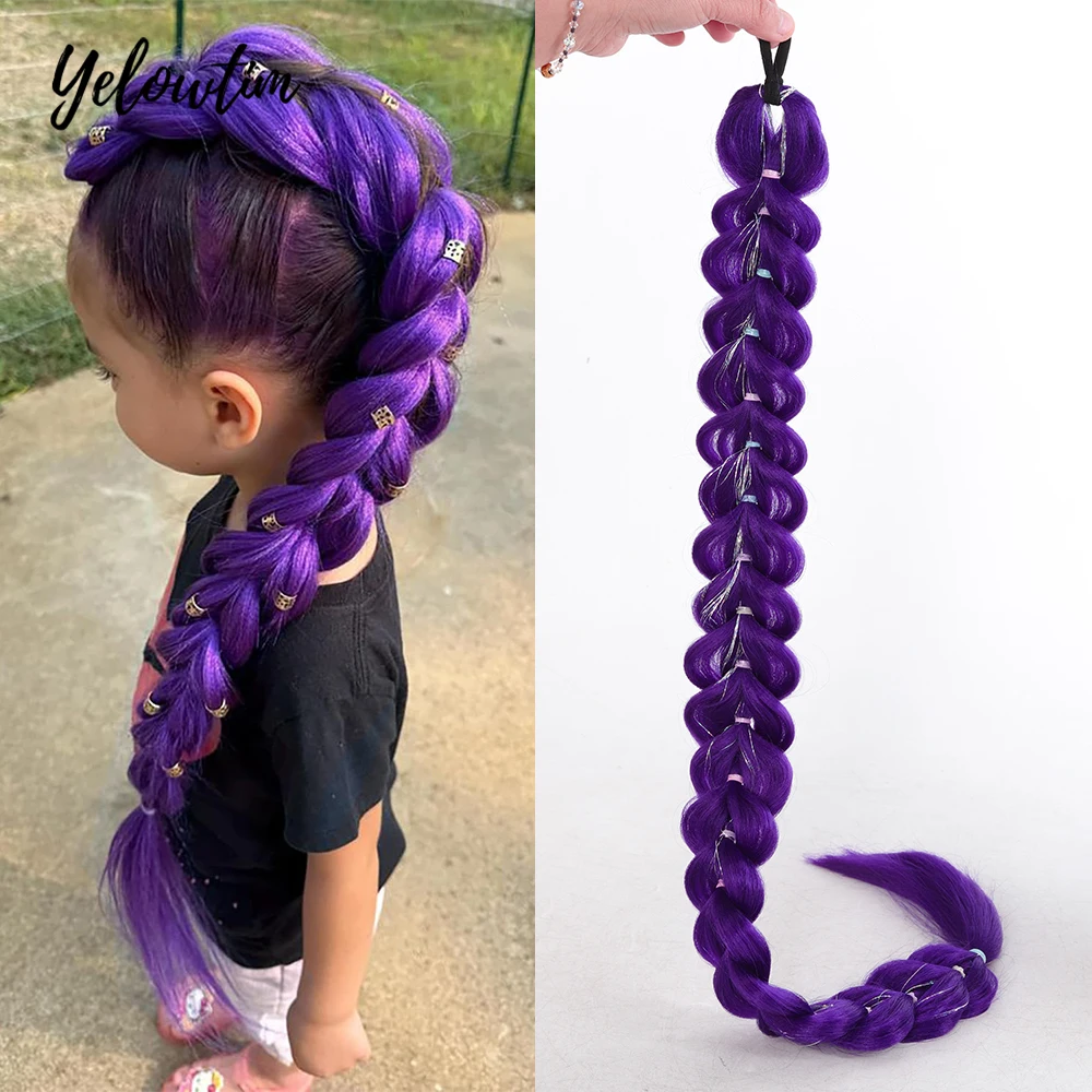 

32inch Braided Purple Hair Ponytail with Tinsel Hair Wig Super Extensions Shiny Tinsel Hair for Kids Christmas Cosplay Rumi Hair