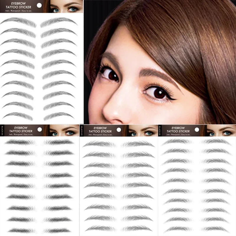 Eyebrow Makeup Tattoo Sticker Water-based Hair-liked Waterproof Long Lasting False Eyebrows Stickers for Brow Grooming Shaping