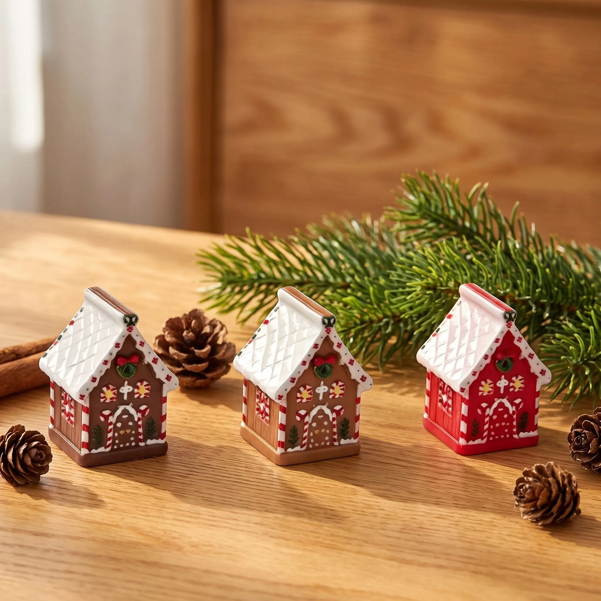 9Pcs Miniature Christmas Resin Statue Fairy Garden Micro Landscape Tiny Village Houses Desktop Decor Ornament for Dollhouse