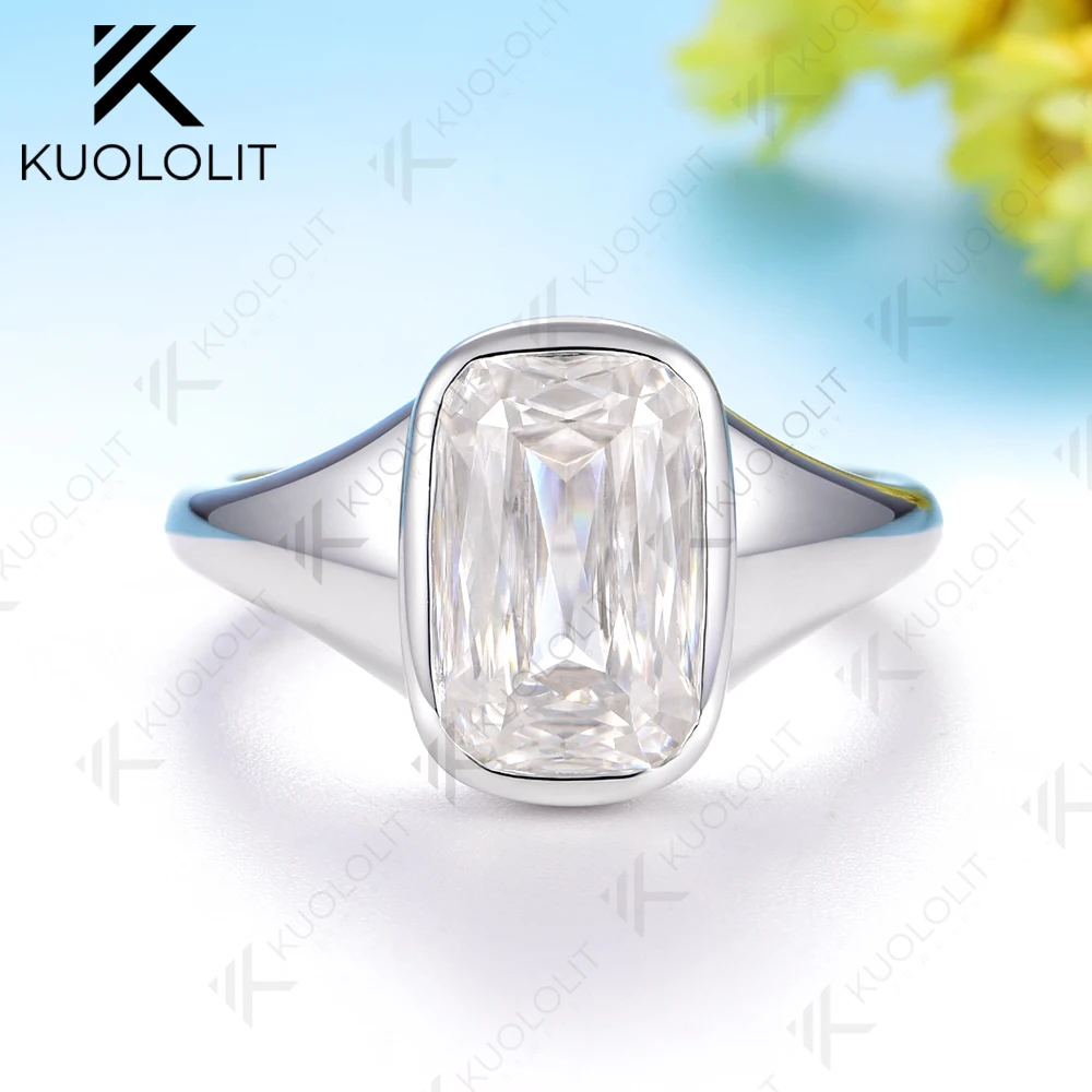 Kuololit 3CT مويسانيتي الدائري للنساء الصلبة 14K 10K 585 الذهب الأبيض طويل متقاطع قطع خاتم الخطوبة لحفلة هدايا عيد الميلاد