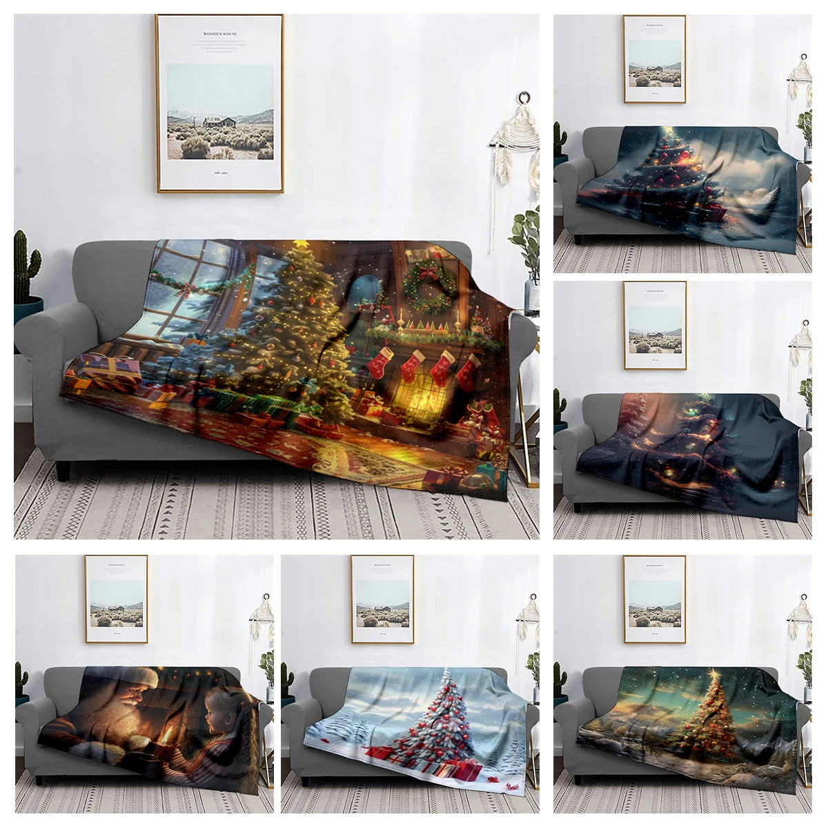 Home decoration plush Throw Sofa blanket Bedspread bed fluffy soft blankets decor Plaid Modern morandi winter Merry Christmas